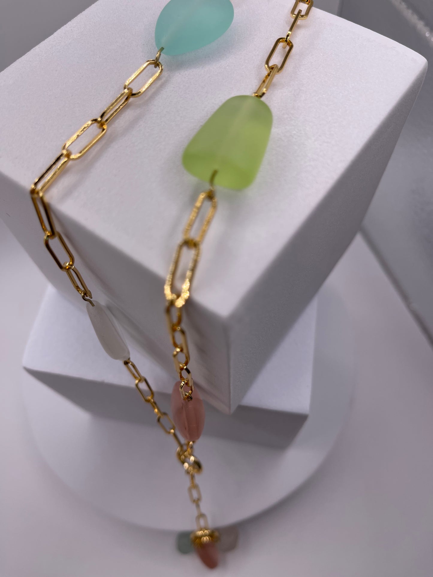 Seaglass Look Paperclip Chain Necklace