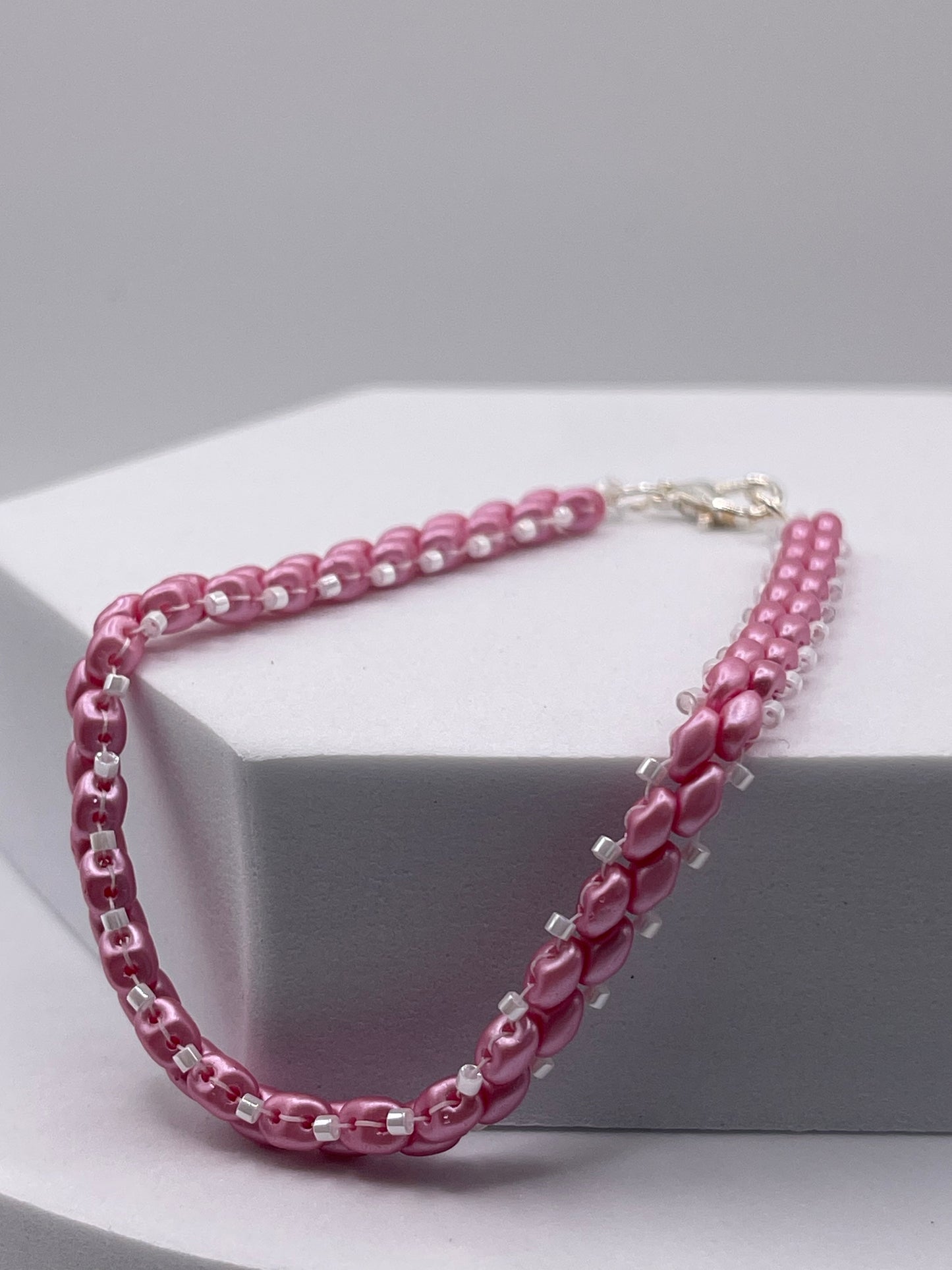 Pink & White Beaded Bracelet