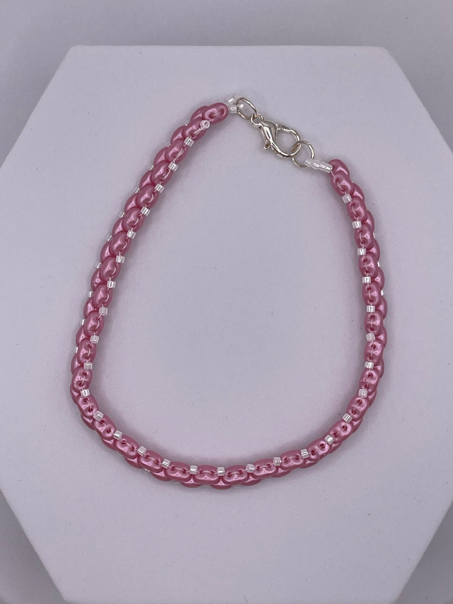 Pink & White Beaded Bracelet