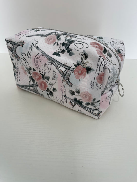 Large Pink Paris Print Cosmetic Bag