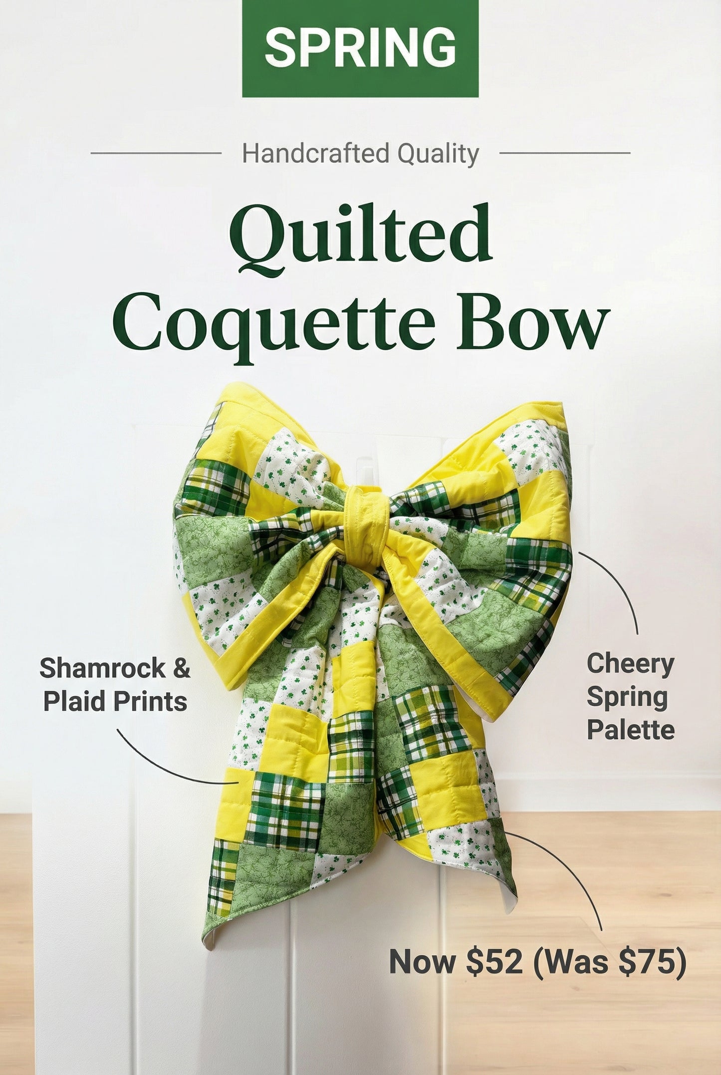 Oversized Quilted Patchwork Bow Wall or Door Decor