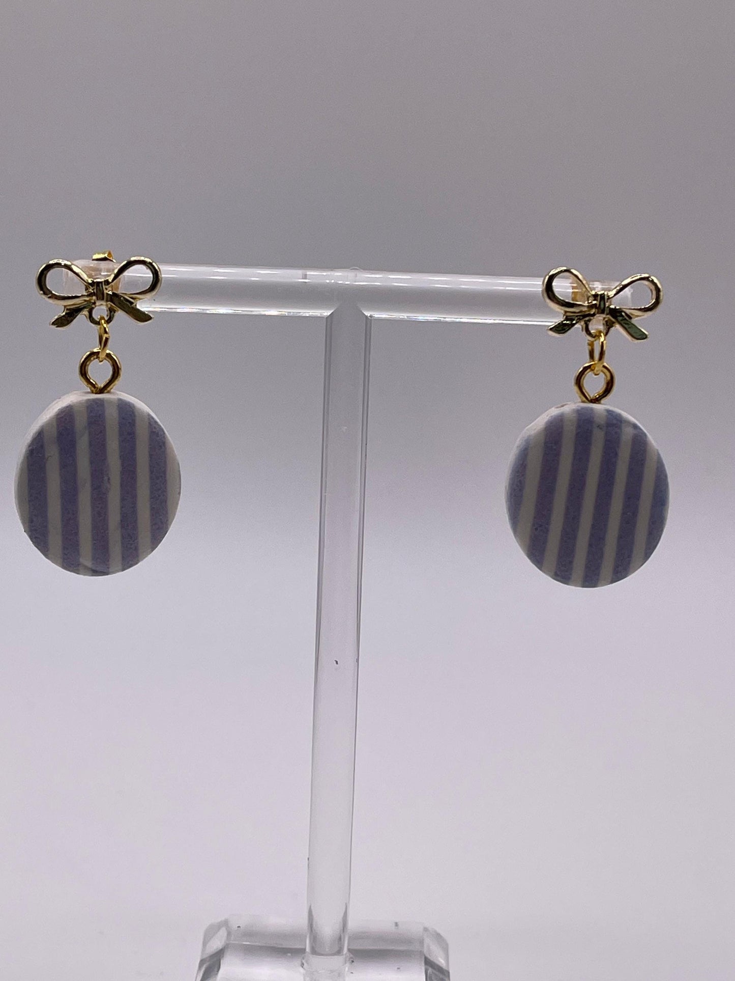 Blue Chambray Striped Polymer Clay Earrings