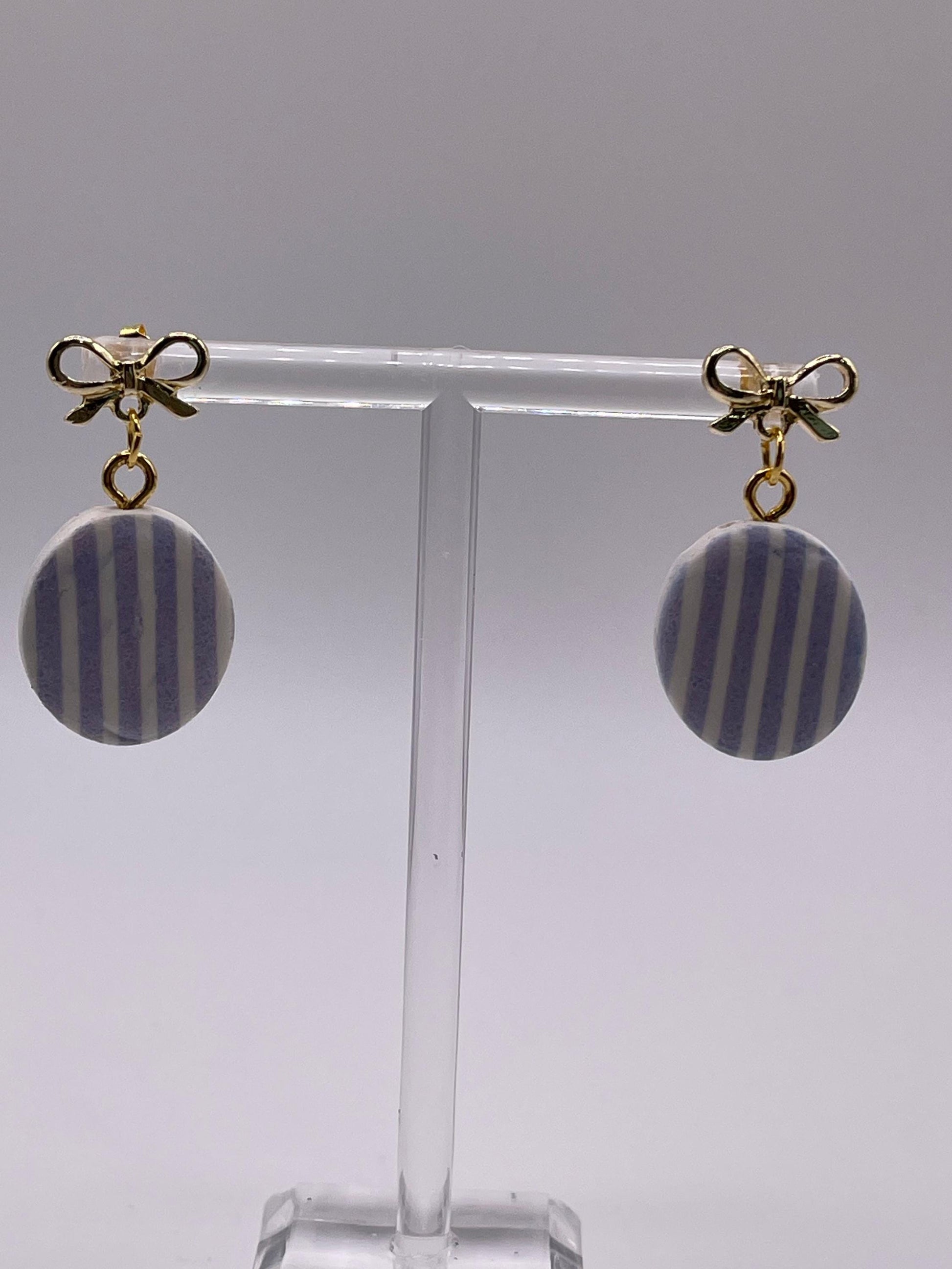 Blue Chambray Striped Polymer Clay Earrings