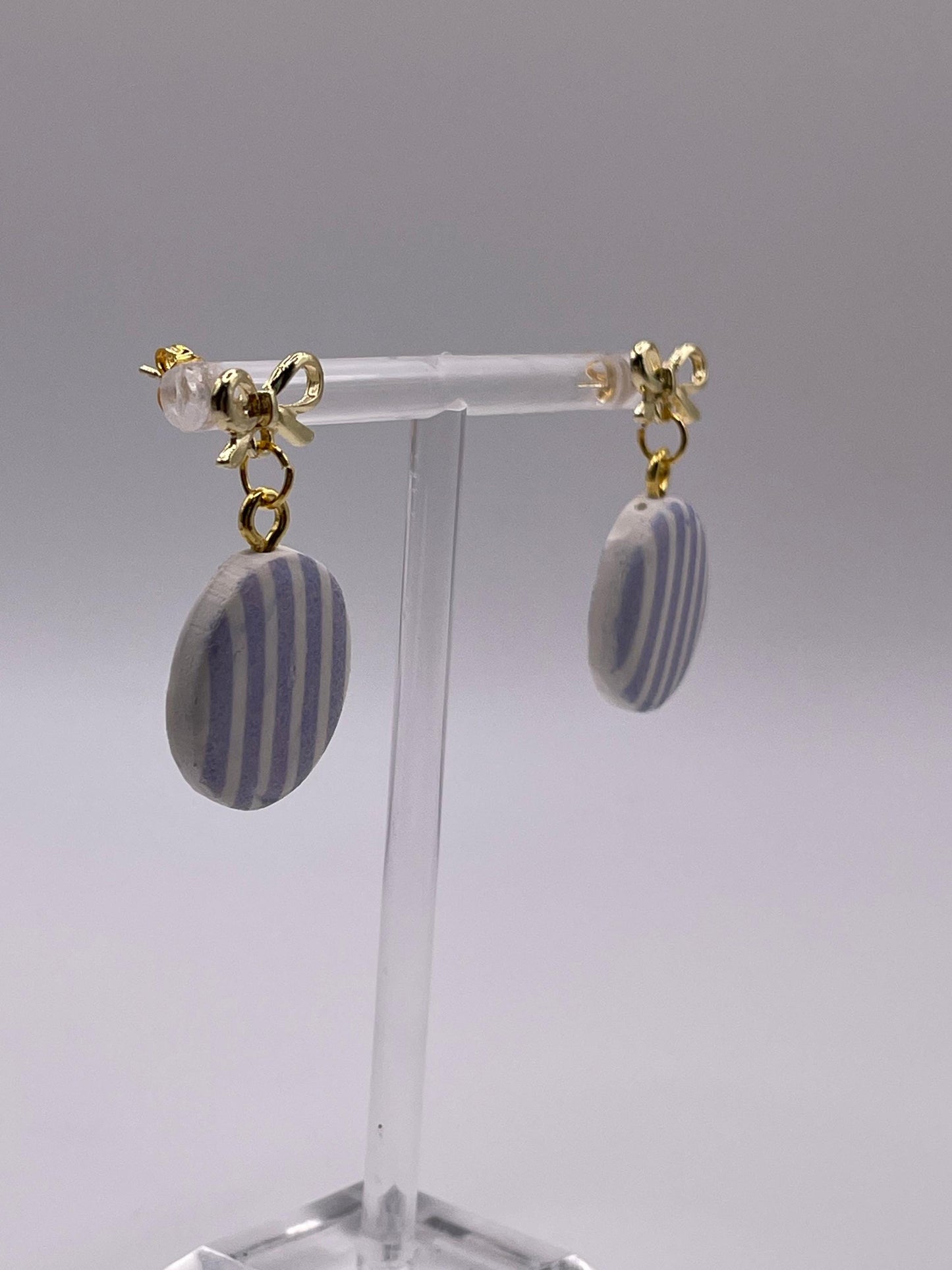 Blue Chambray Striped Polymer Clay Earrings