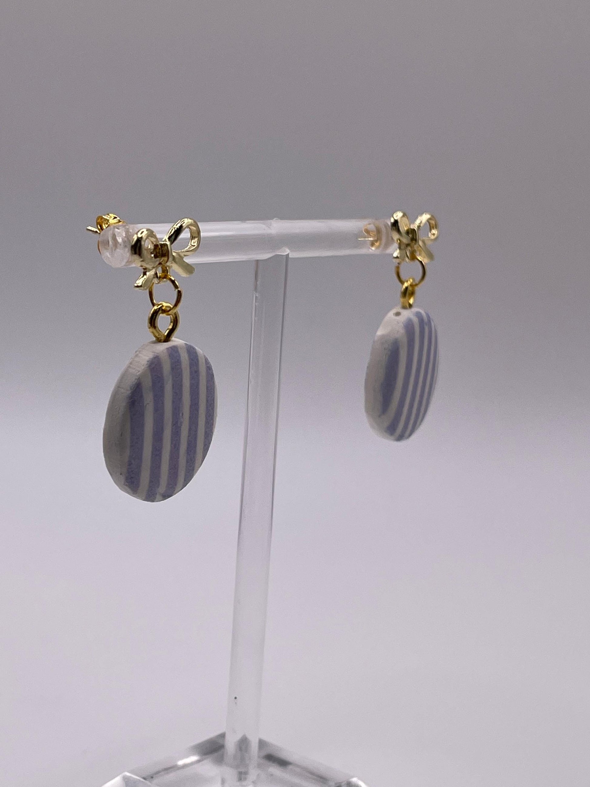 Blue Chambray Striped Polymer Clay Earrings