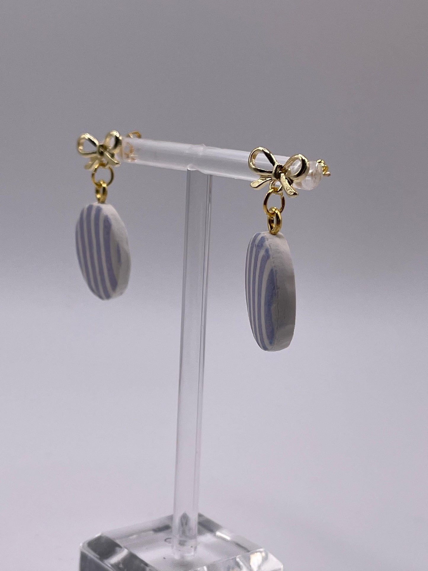 Blue Chambray Striped Polymer Clay Earrings