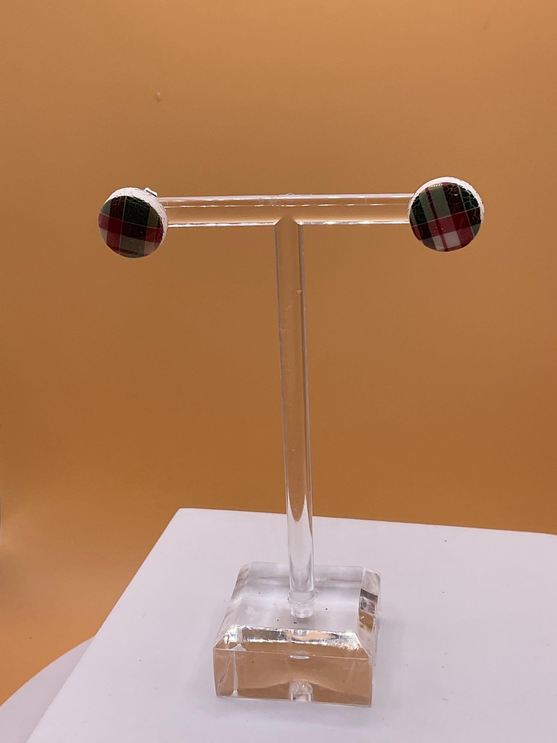 Plaid Button Stud Earrings