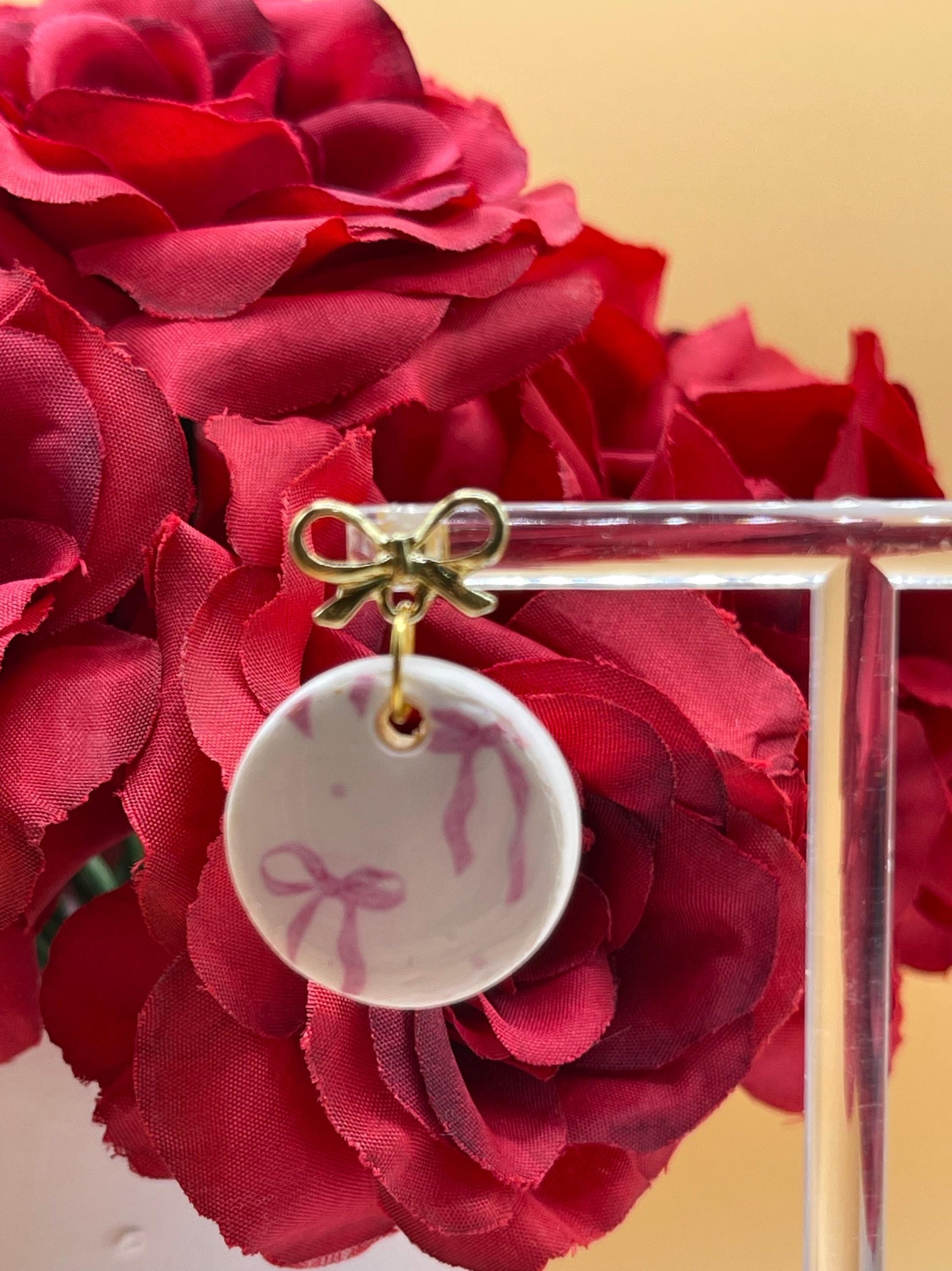 Pink Bow Dangle Earrings