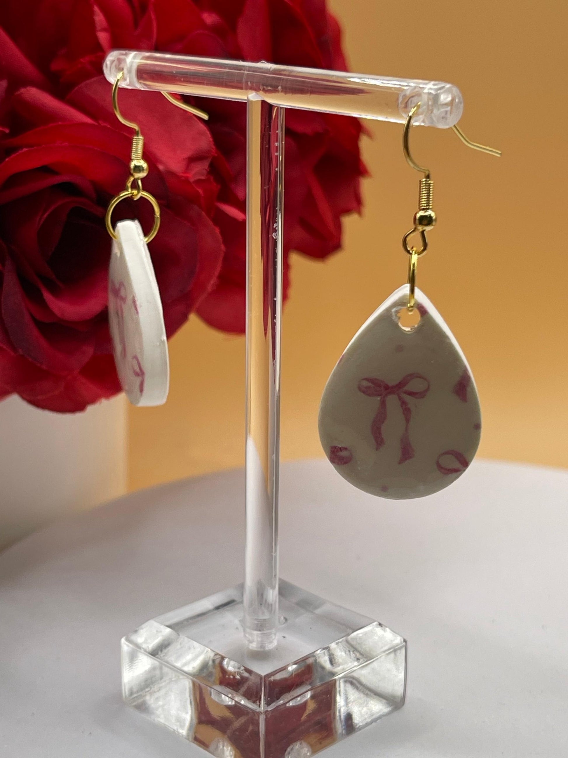 Pink Bow Dangle Earrings