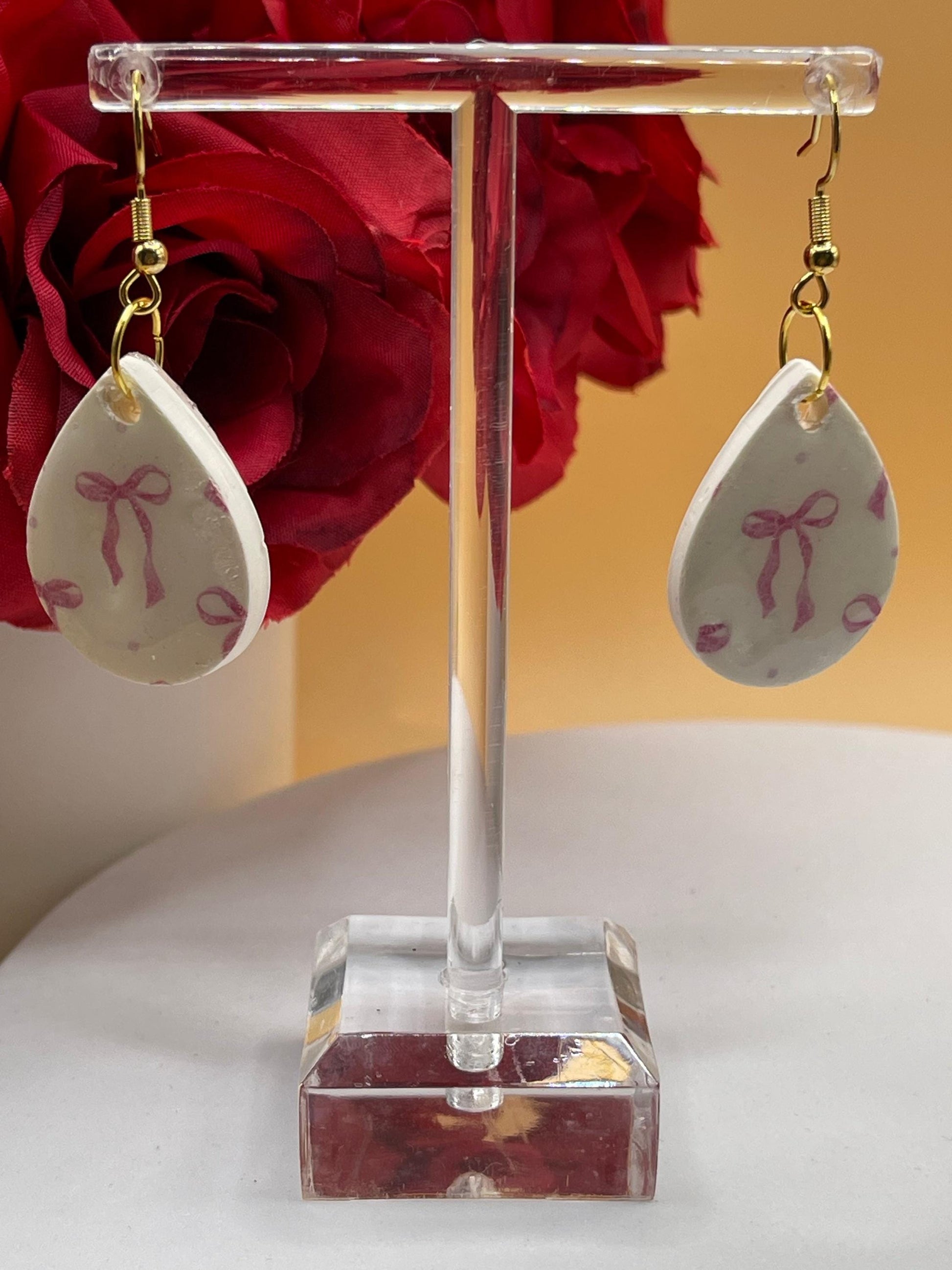 Pink Bow Dangle Earrings