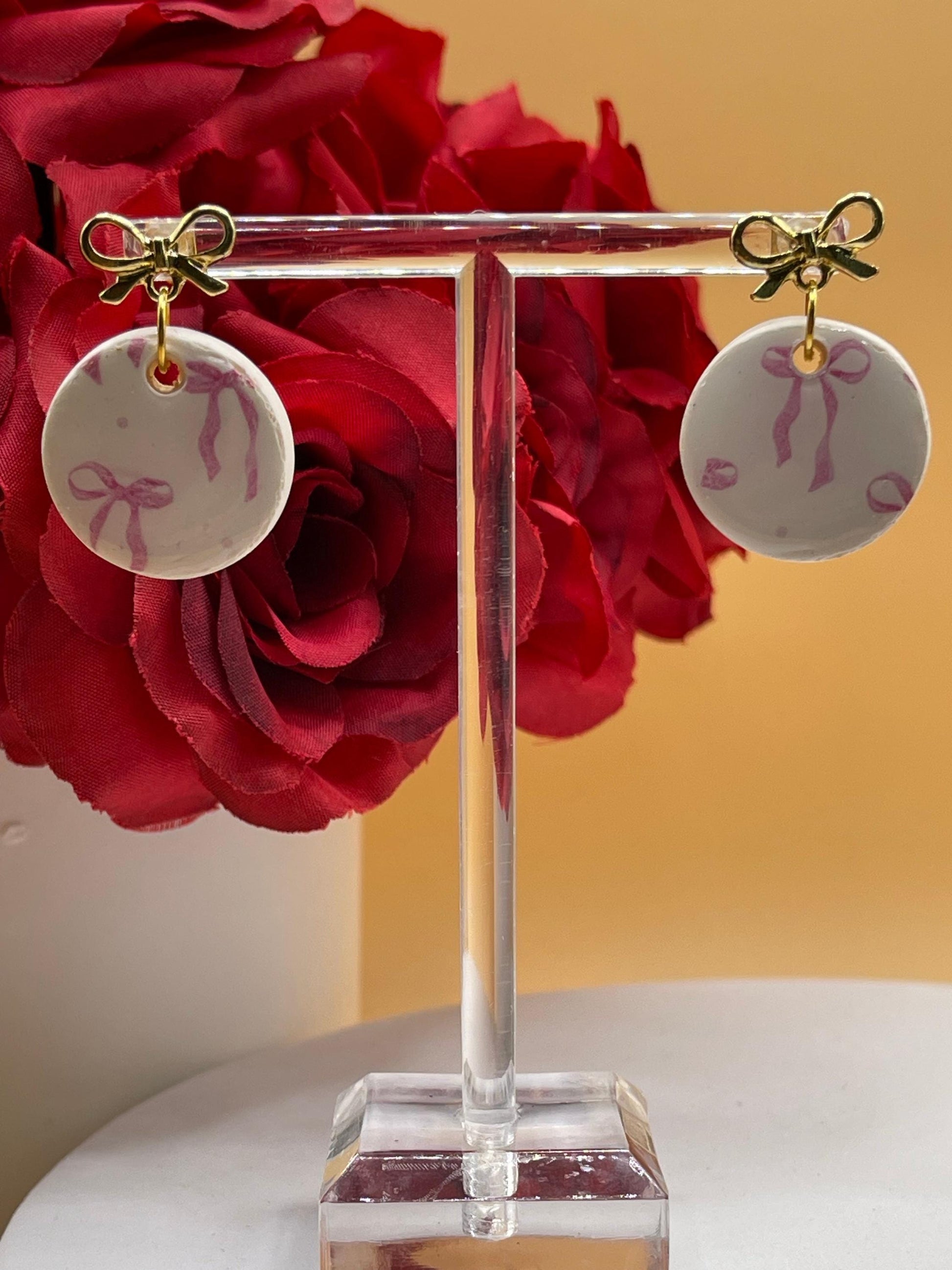 Pink Bow Dangle Earrings