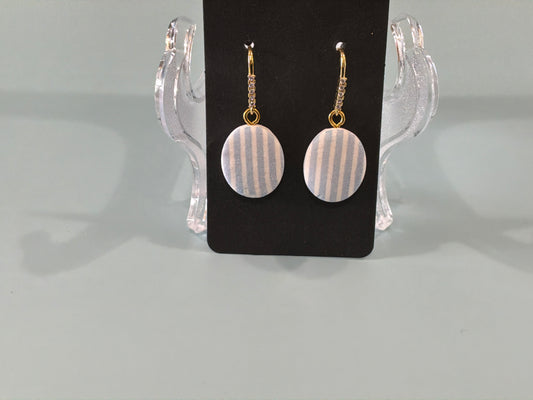 Blue chambray striped polymer clay earrings