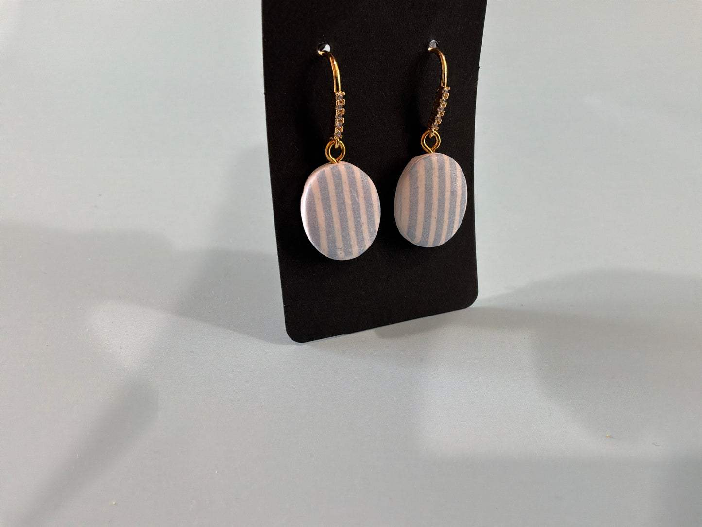 Blue chambray striped polymer clay earrings