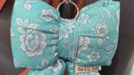 Puffy Bow Purse Charm, Blue Floral Print