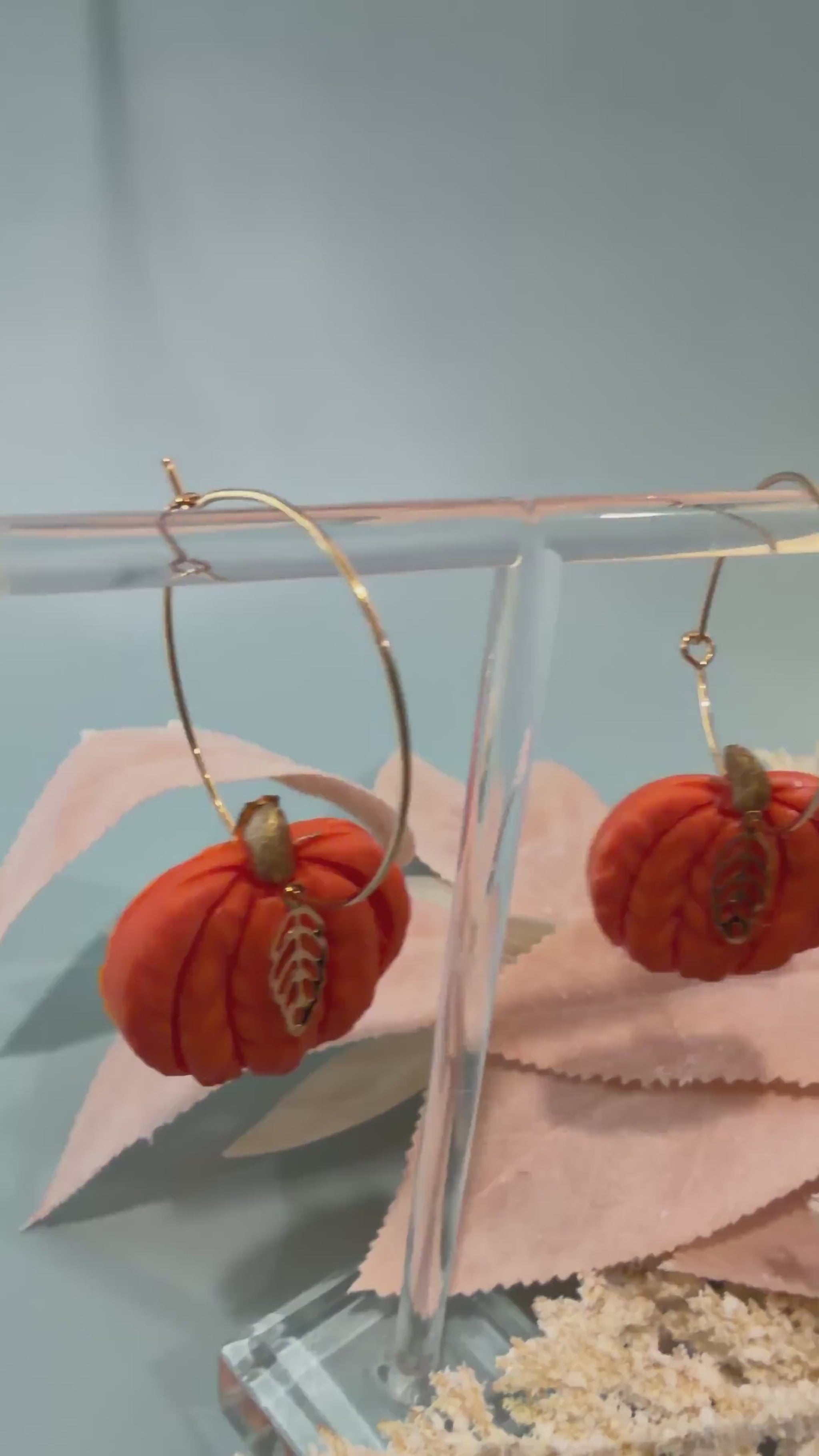 Handcrafted Pumpkin Dangle Hoop Earrings, Autumn Leaf Charm, Fall Jewelry